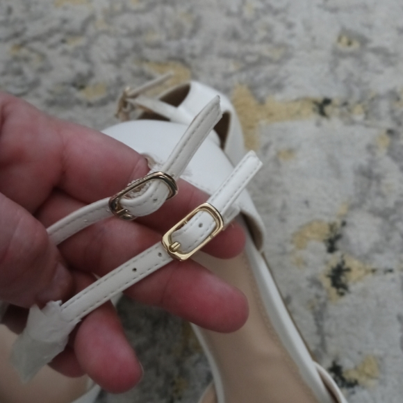 White Ankle Strap Flats - Picture 3 of 6
